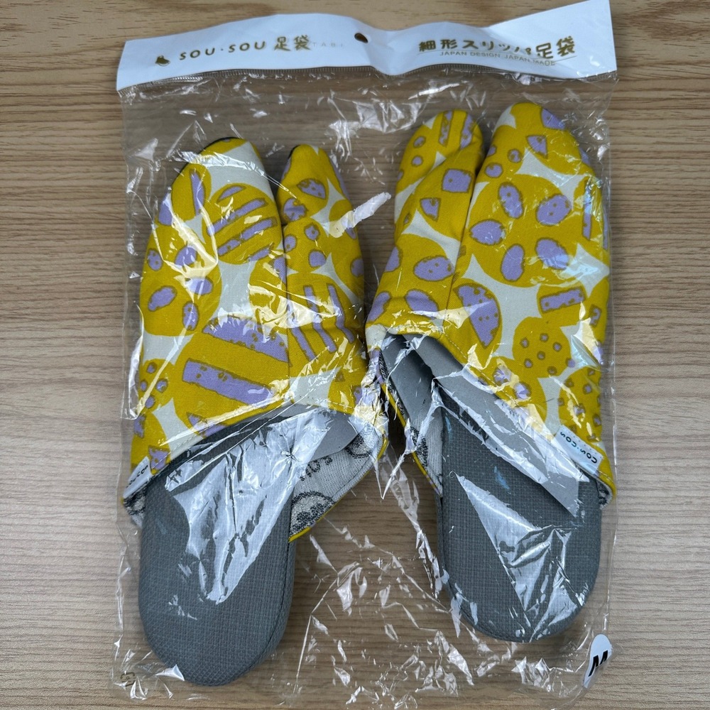SOU SOU Tabi Slippers Womens M Hosogata Yellow Floral Split Toe Made in Japan